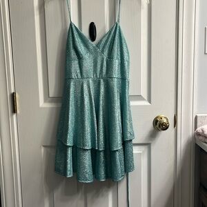 Teal formal, mini dress